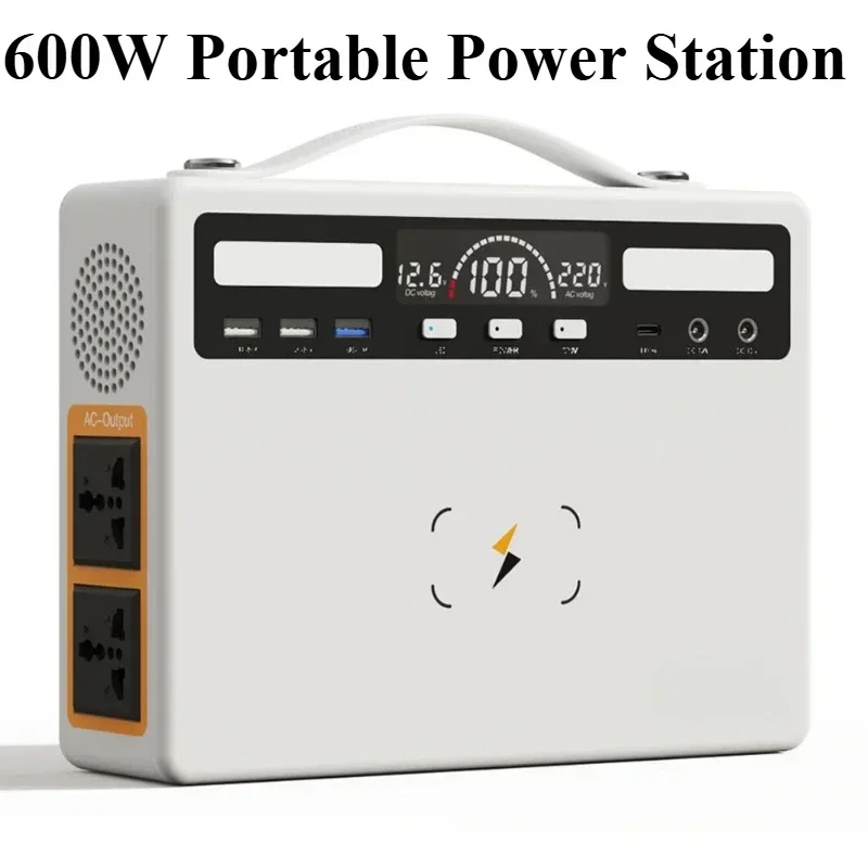 

600W Portable Power Station 129600mAh solar generetor LiFePO4 220V wireless charging Outdoor Emergency Mobile Power Bank Camping