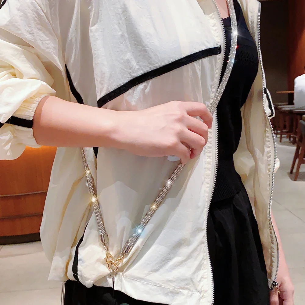 For Mobile Phone Case Crossbody Neck Shoulder Cord Strap Rhinestone Trim Cotton Core Base Lanyard Pendant Anti-Lost Sling Chain