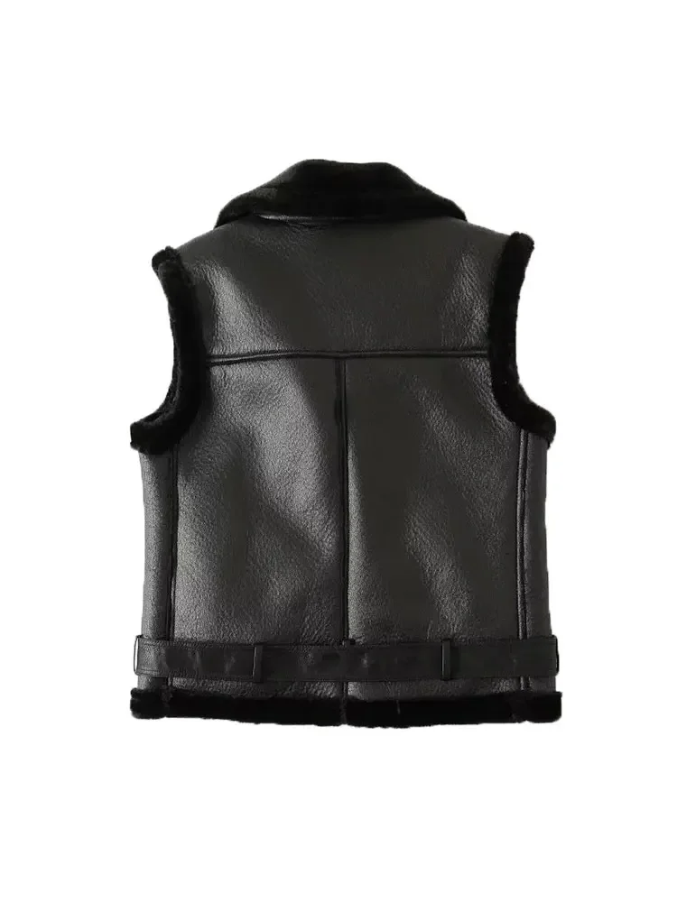 

2023 Woman Winter Reversible Cotton Imitation Leather Vest Fashion Sleeveless Jacket Windproof Casual Warm Coats