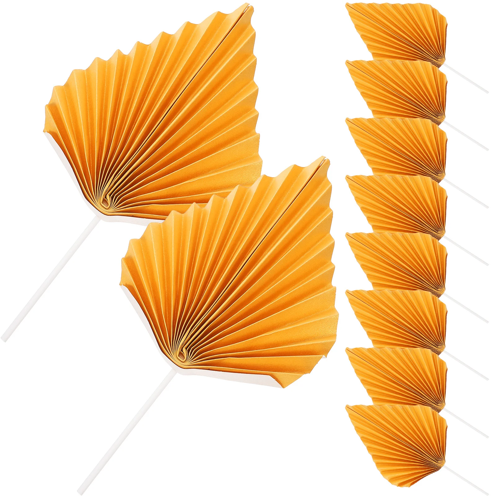

10pcs Gold Palm Leaf Decorations Fan Decor For Birthday Party Tropical Cake Decorations Cupcake Topper Wedding Cake Decor