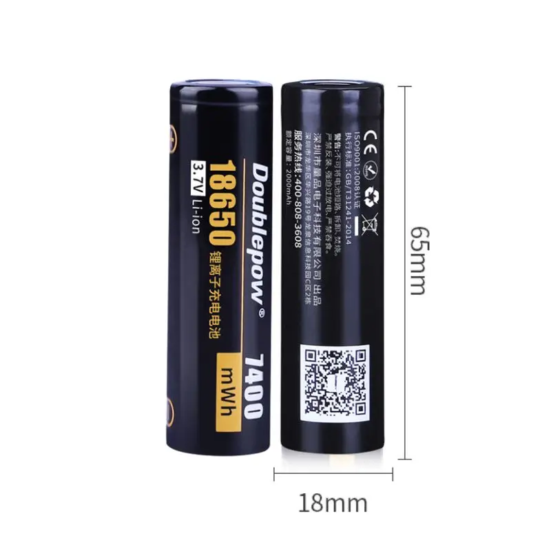 Doublepow senter Lithium baterai Li-ion 2000mAh 3.7V, baterai asli Li-ion kapasitas tinggi 7400mWh baterai Lithium