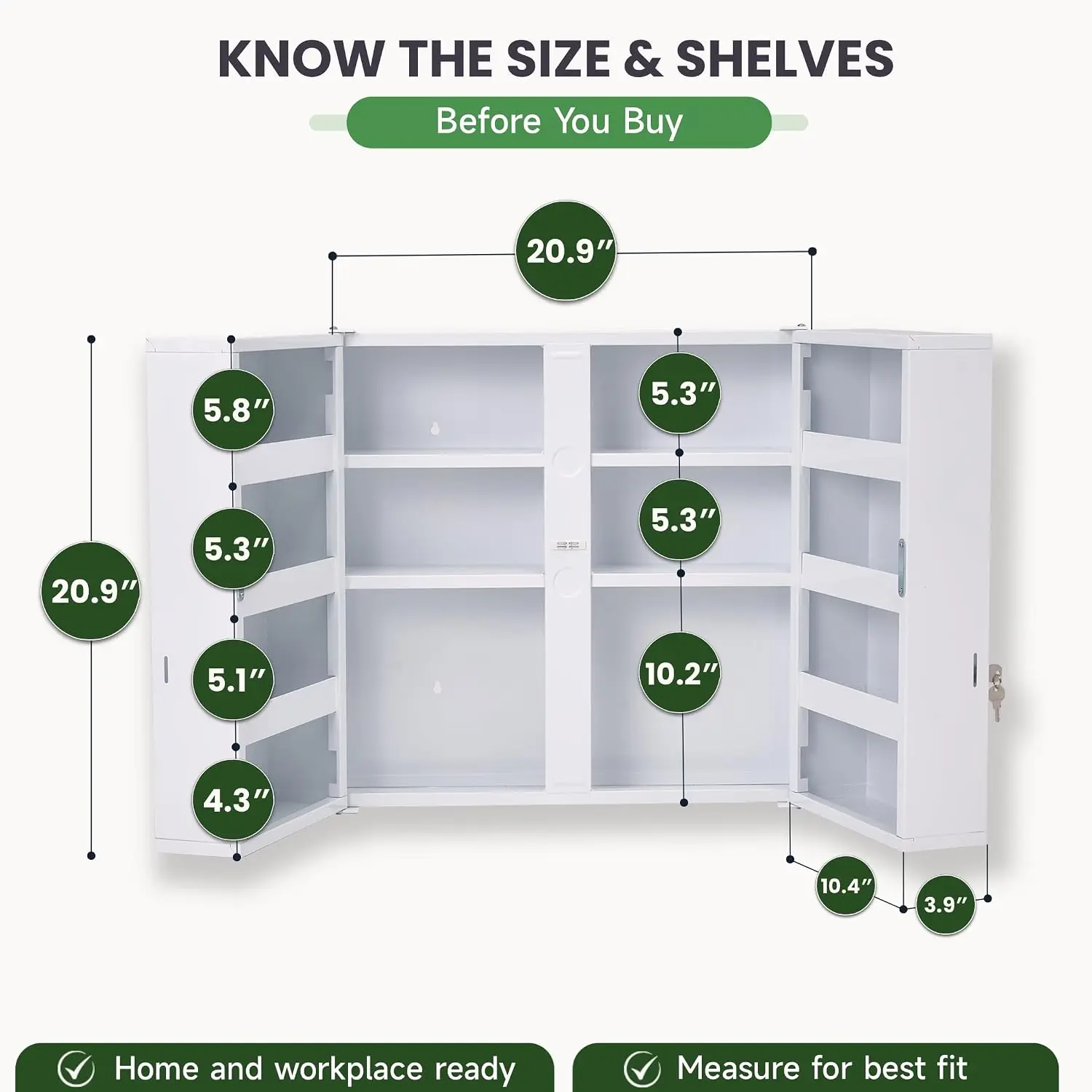 Large Locking Medicine Cabinet, 11 Shelves, Metal, Wall Mounted | Ample Med Storage, See and Reach Every Item, Lock with 2 Keys,