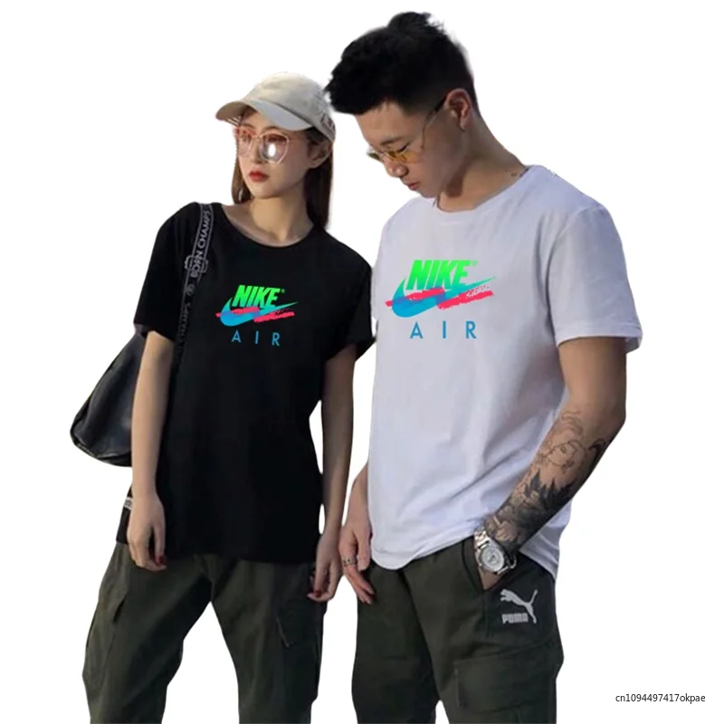 

Nike # Оригинальная хлопковая футболка с круглым вырезом и короткими рукавами с принтом Odile (M--5XL), черный цвет