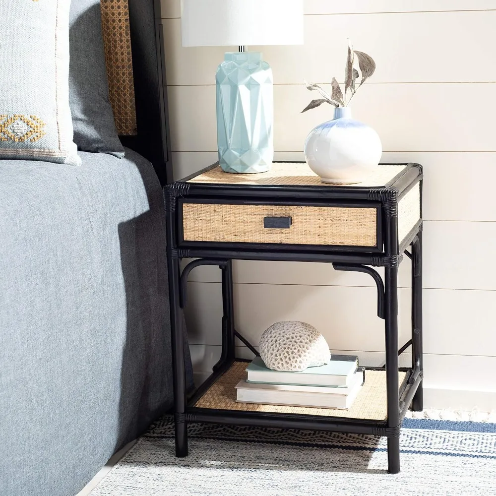 

Home Collection Roya Black and Natural Rattan 1-Drawer 1-Shelf Nightstand