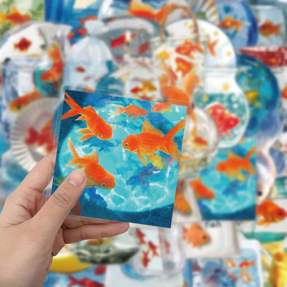 50PCS Creative Goldfish PET Transparent Material Stickers Exquisite DIY Phone Case Personalized Decorative Stickers