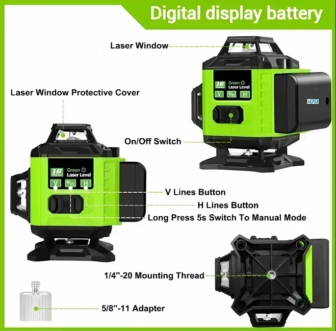 poderoso nivel laser de raio verde ferramentas domesticas auto nivelamento 360 cruz horizontal e vertical 4d 12 16 01