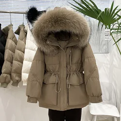 Abrigo con capucha de piel de mapache Real para mujer, chaqueta de plumón de pato 2023, Parkas cortas impermeables, novedad de 90%