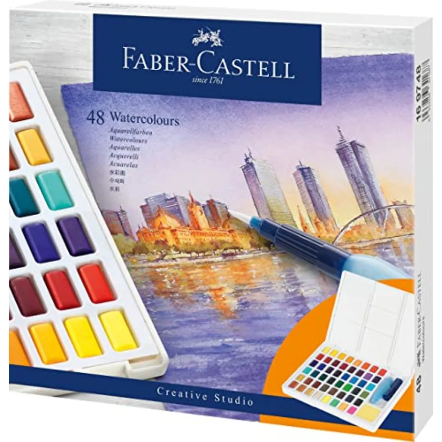 

Portable Watercolor Palette Paint Set - 48 Water Colors in Half Pans with Mixing Palette and Painting Accessories Travel Waterc