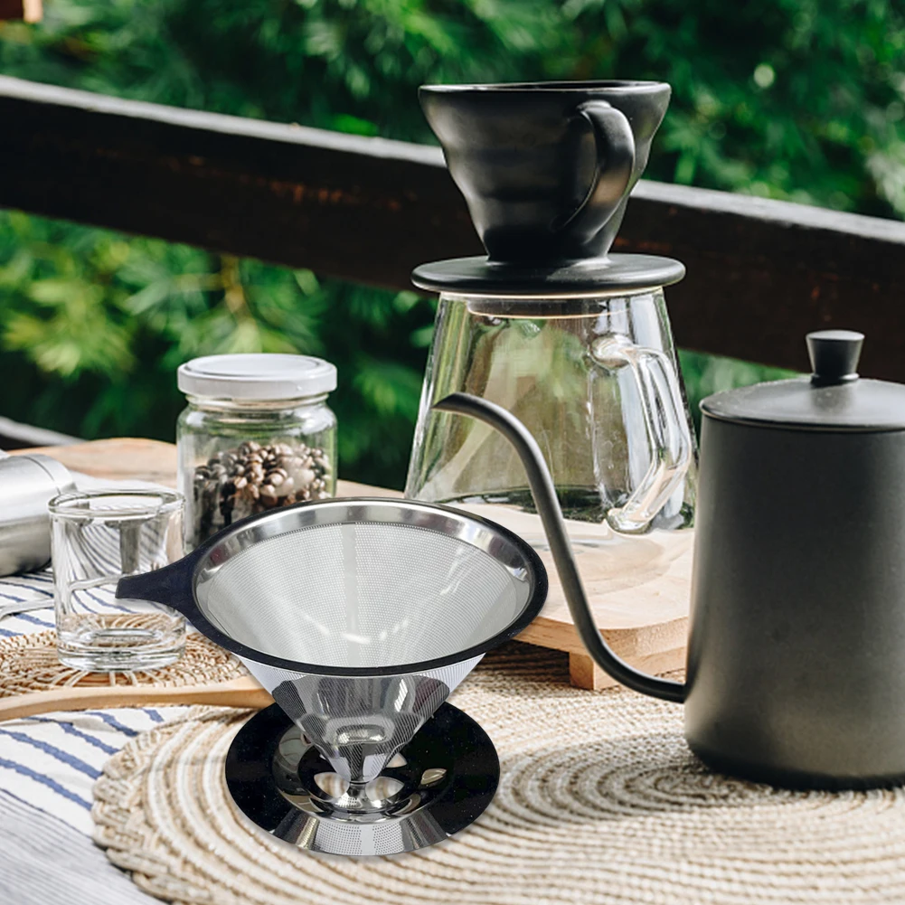 Cone Pour Over Coffee Dripper 304 Stainless Steel Double-layer Filter Basket Reusable No Filter Paper Coffeeware Kitchen Gadgets