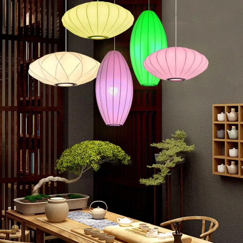 Nordic Cloth Ceiling Chandeliers Fabric Lantern Pendant Lamps for Bedroom Living Room Hanging Light Home Decor Luster Luminaires