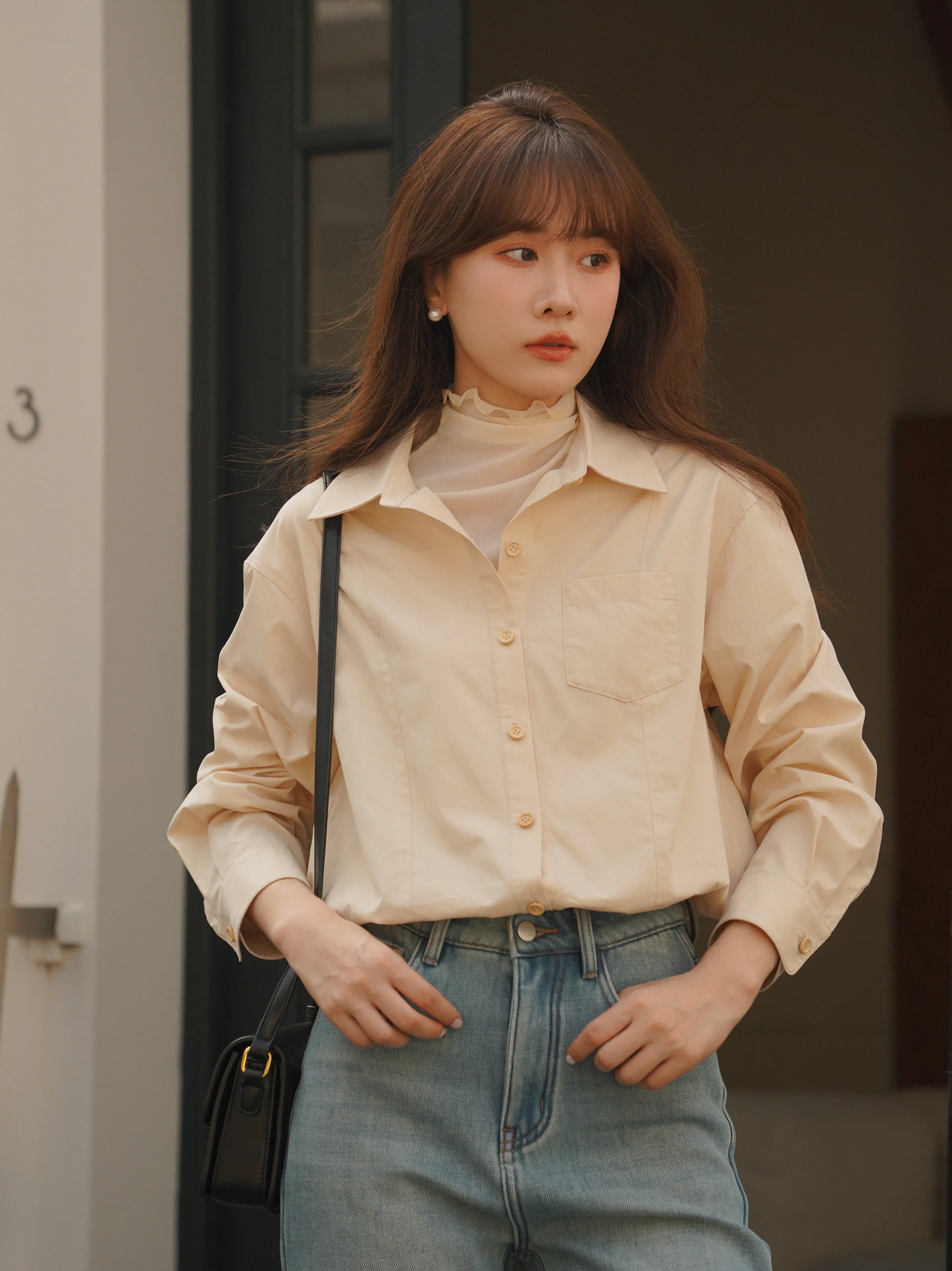 Vintage gelaagd shirt dames gegolfde nephals binnenlaag ontwerp lange mouw losse pasvorm blouse herfst kantoor casual dagelijkse outfit