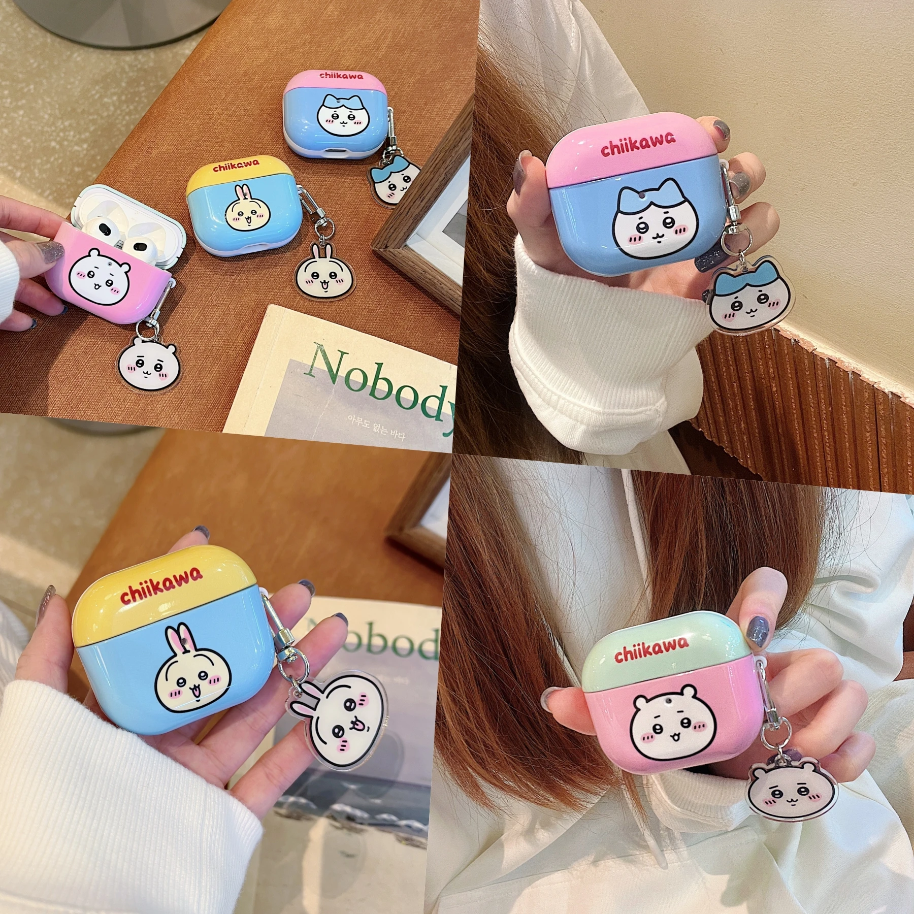 

Chiikawa Series Cartoon Pendant Earphone Case Shockproof Glossy Protective Cover for Airpods 4/3/2/1 Pro 2 With Cartoon Pendant