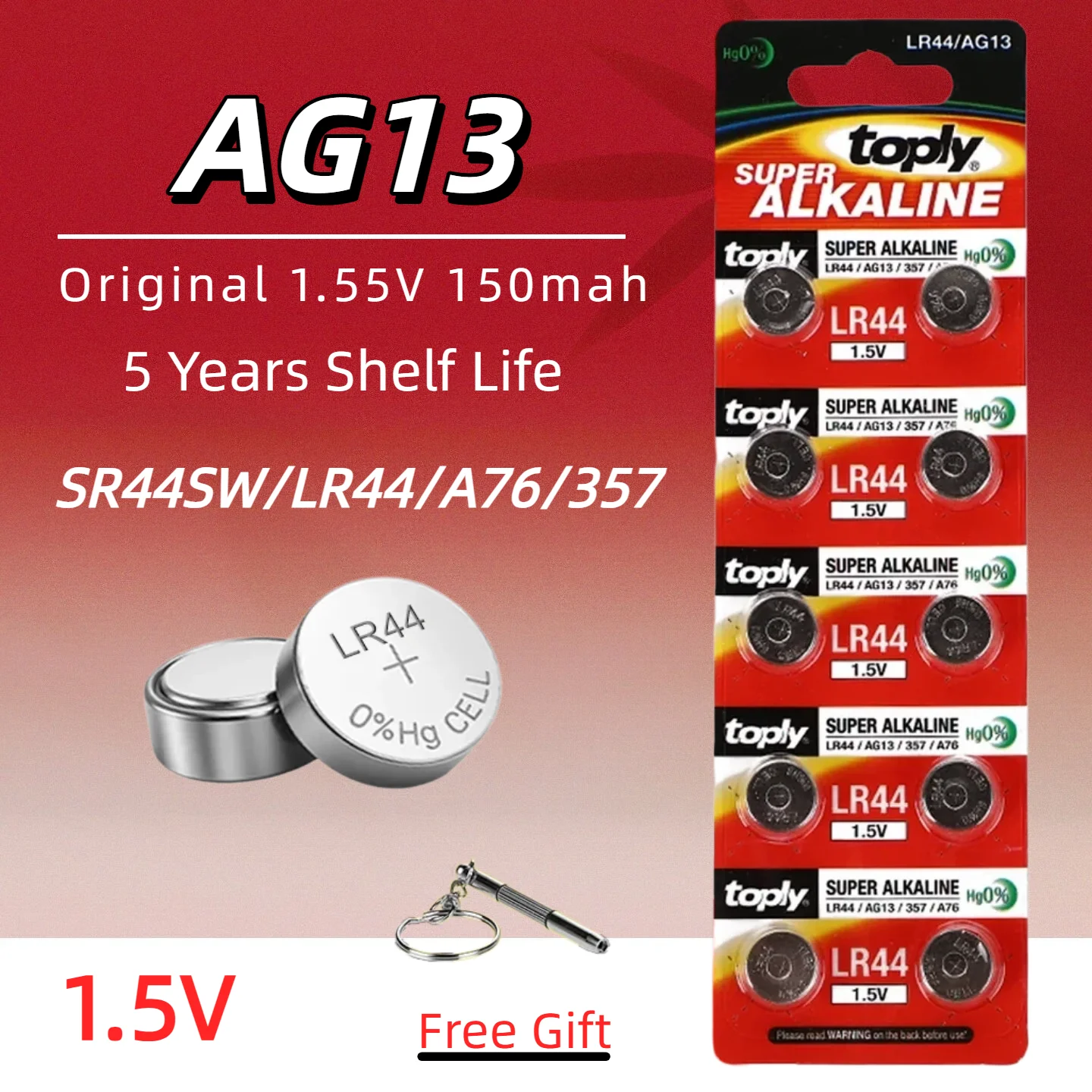 AG13 LR44 A76 1.55V Alkaline Coin Cell Battery 357 SR44 SR1154 5‑35PCS for Watch Clock Flashlight