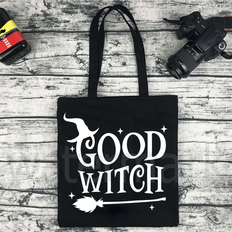 Women\'s Shoulder Bag WITCH PATTERN Magic Good Witch Printed Canvas Tote Bag Harajuku Eco Shopper Bag Girl Handbag Tote Lady Bag