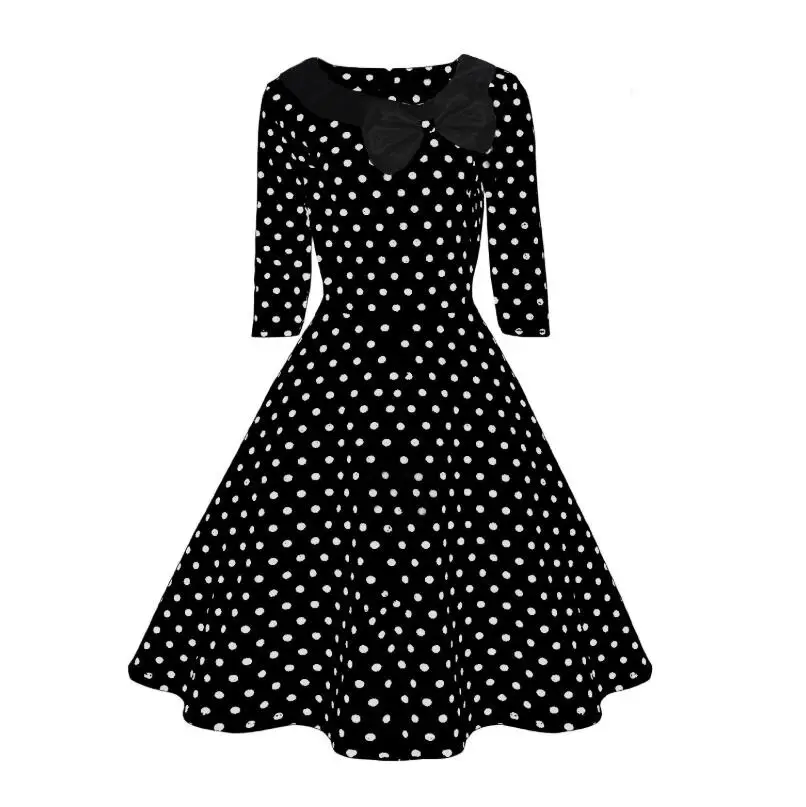 Kobiety w stylu Vintage Rockabilly Polka Dot paryska sukienka typu Swing czarny czerwony 50s Retro Pin Up