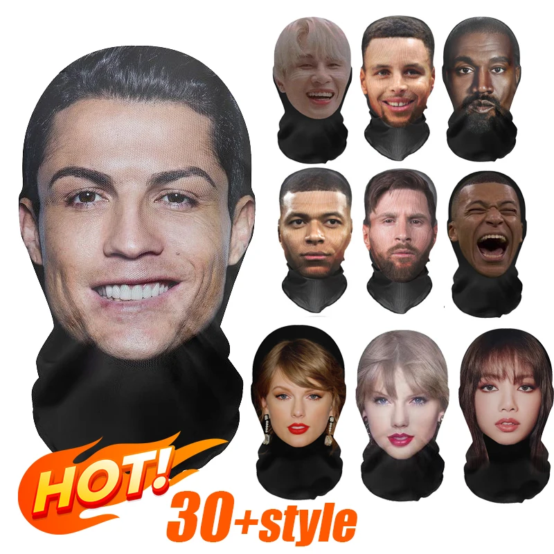 Ronaldo Messi Taylor Swift 3D Funny Pattern Mesh Face Mask Head Cover Party Cosplay Props UV Protection Shield Celebrity Pattern