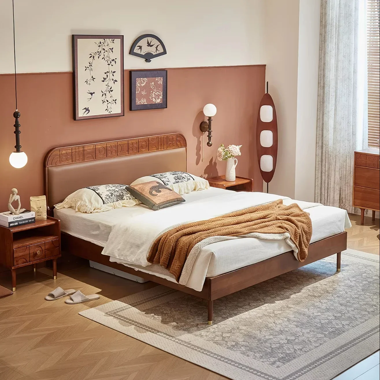 

New Arrival Modern Minimalist Double Bed Frame Solid Wood Carved With Advanced Technology Queen Size Bedroom Furniture Bunk Bed