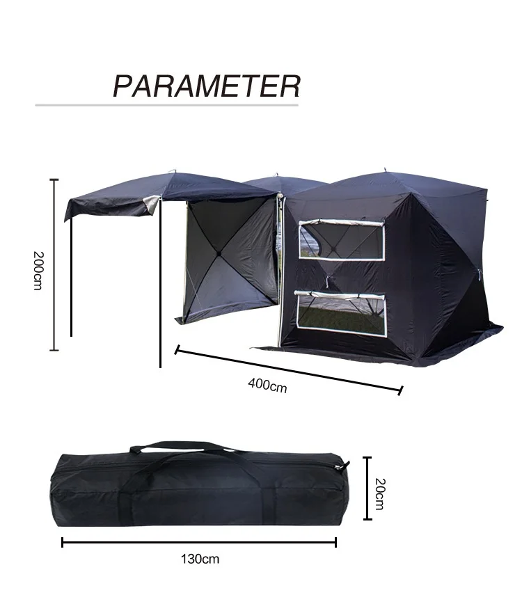 Outdoor SUV Car Awning Camping Tent Self-Driving Tour 2 Bedroom Foldable Car Rear Extension Tent