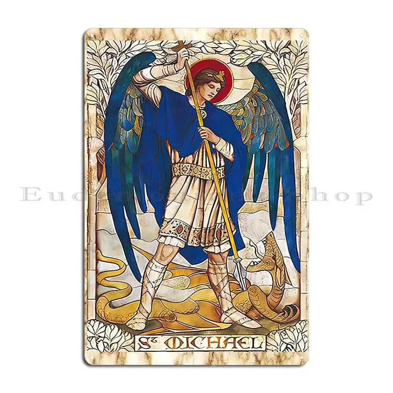 St Michael The Archangel Angel Saint Metal Sign Rusty Printed Living Room Wall Cave Printing Tin Sign Poster