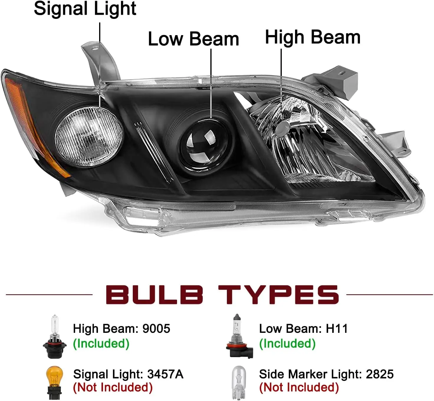 Sulinso  Projector Headlight Assembly Compatible with 2007-2009 Toyota Camry 4 Door Exclude Hybrid, Passenger and Driver