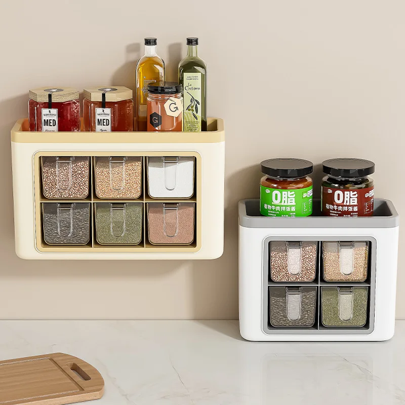

Seasoning Box Kitchen Seasoning Jar Combination Set Wall Mounted Non Perforated Seasoning Box Storage Rack Kitchen Accessories