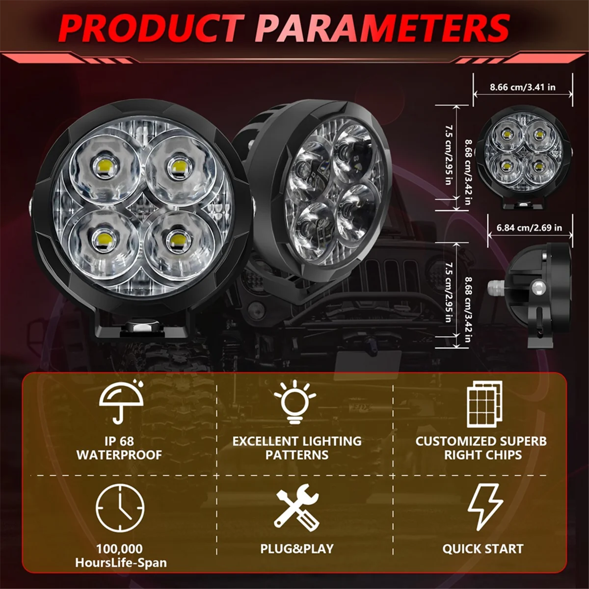 3 Inch 90W LED Pods Cube with Amber Covers, Fog Light Pods LED Light Bar Offroad Driving Lights, Spot Flood Combo Light