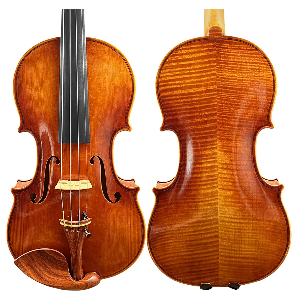 4/4 Full Size Violin, Solid Spruce Top, Replica of 1716 Messiah with Flamed Maple Back, Professional Concert Grade Instrument