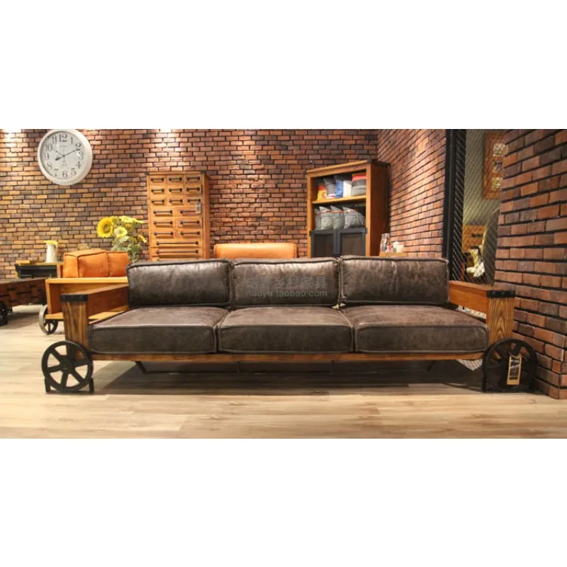 Sofa chair living room with wheels old soft leather sofa chair antique solid wood card seat