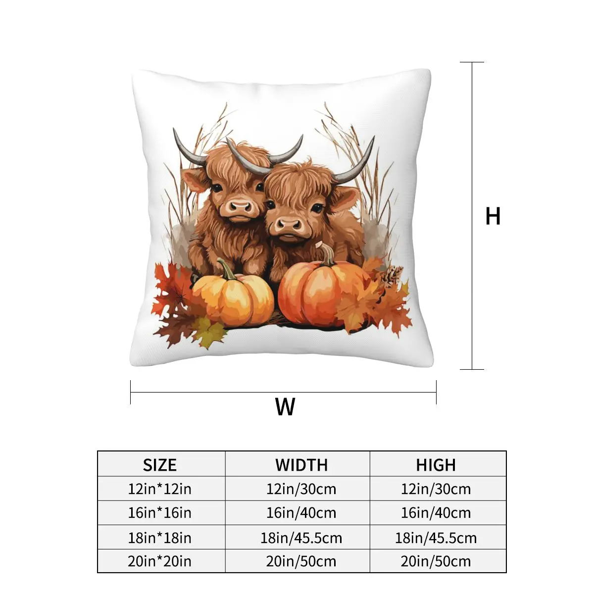 Highland Cow Calf Autumn Leaves Square Pillowcase Cushion Cover Pillow Case Throw Pillow Cover for Home Sofa Living Room