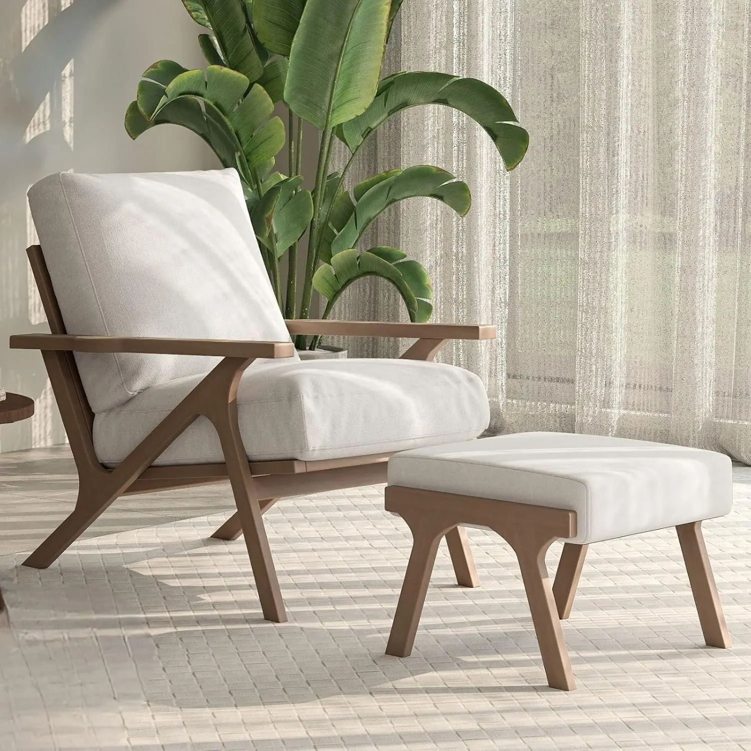 Accent Chairs with Ottoman, Mid Century Modern Lounge Chair with Footrest, Comfy Fabric Armchair, Upholstered, Customized