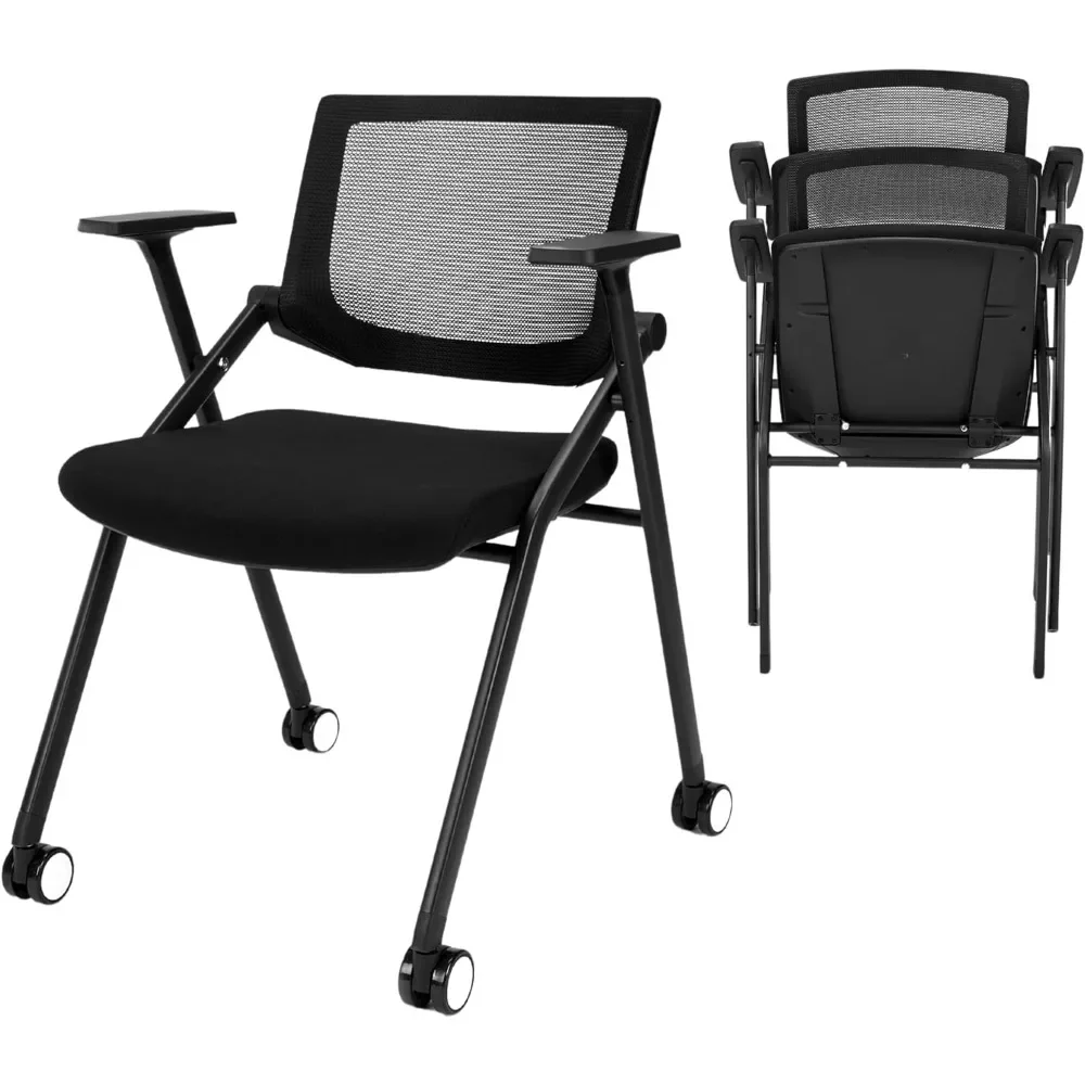 2 Pack Stackable Conference Room Chairs with Wheels and Paddle, Ergonomic Mesh Back and Arms for Meeting