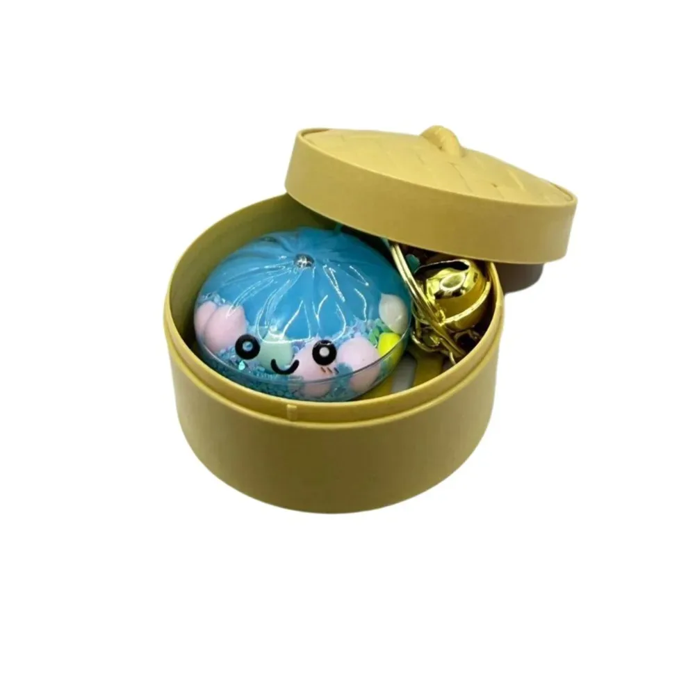 Colorful Expression Stuffed Bun Keychain Acrylic Cute Cartoon Flowing Sand Bun Keychain with Steamer Miniature Bun Pendant