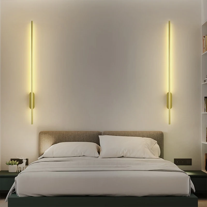 Moderna lampada da parete a LED in alluminio nero oro 60cm di lunghezza striscia luminosa per camera da letto comodino soggiorno divano Backwall decorazione per interni