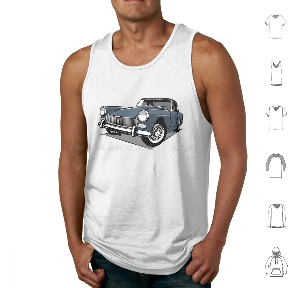 Mg Midget Mark 3 Blue Tank Tops Print Cotton Mg Midget Gan 4 Gan4 Bl Icon Retro Classic Hood Up Caricature Sketch Car2oonz