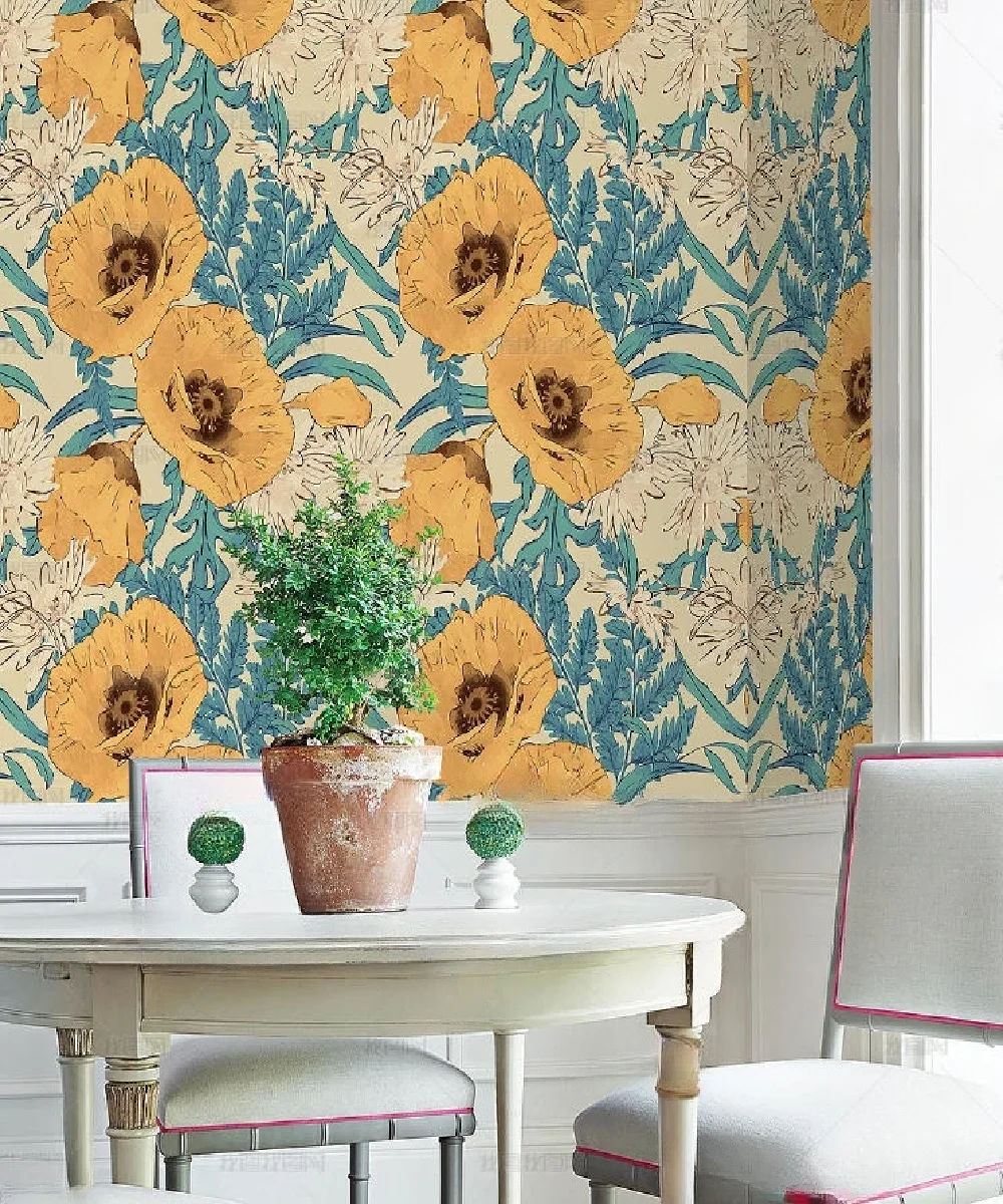 Retro nostalgic hand-painted flower small floral plant European French flowers customized wallpaper of any size painting