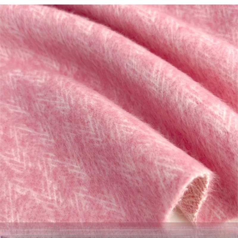 

Autumn and Winter Pink Herringbone Pattern Fleece/Fiber Long Woolen Coat Fabric Clothing High-End Designer Cloth