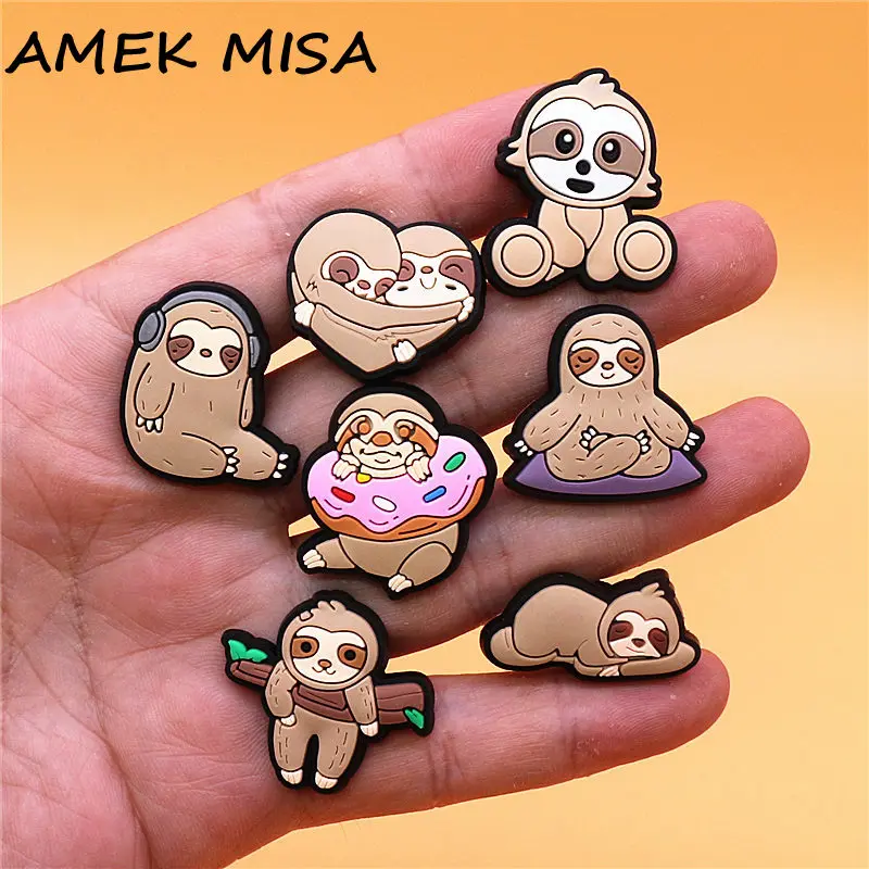 

1pcs Funny Animals PVC Shoe Charms Accessories Cartoon Sloth Shape Pin Clog Clip Jean Upper Decorations Buckle for Kids Gifts