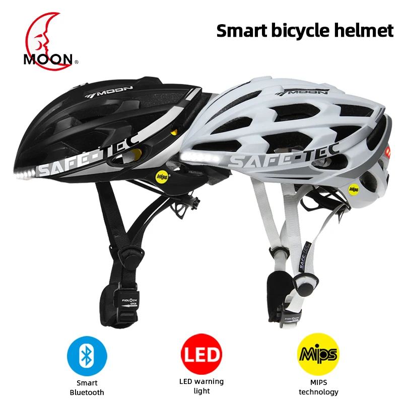 Moon Men's Smart Bluetooth Helmet Road Bike MIPS Cycling Helmet with LED Light Integral Helmet MTB Breathable Casco Ciclismo