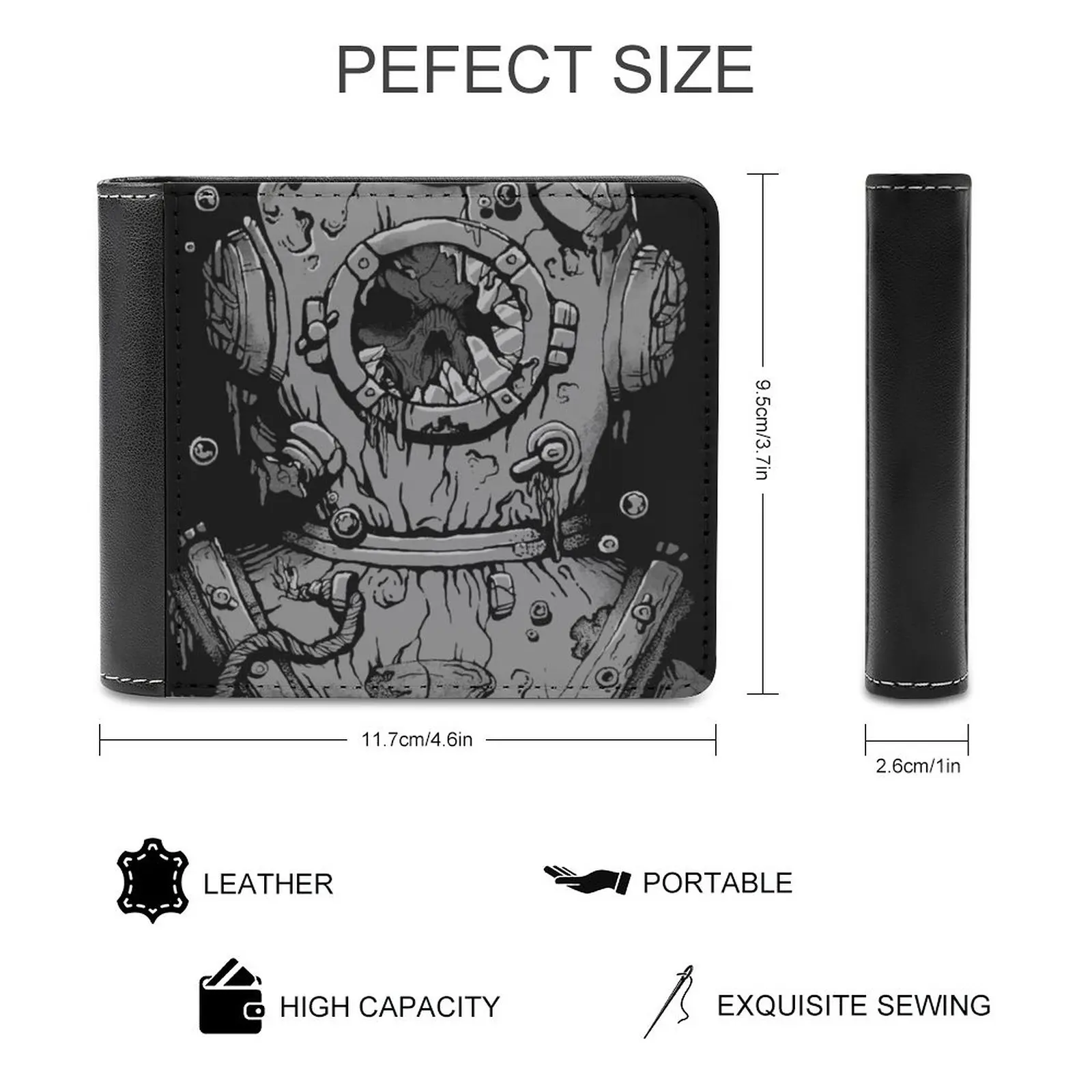 Dead Diver Men's Wallet Purses Wallets New Design Dollar Price Top Men Leather Wallet Death Dead Diver Skull Scary Fish Bone