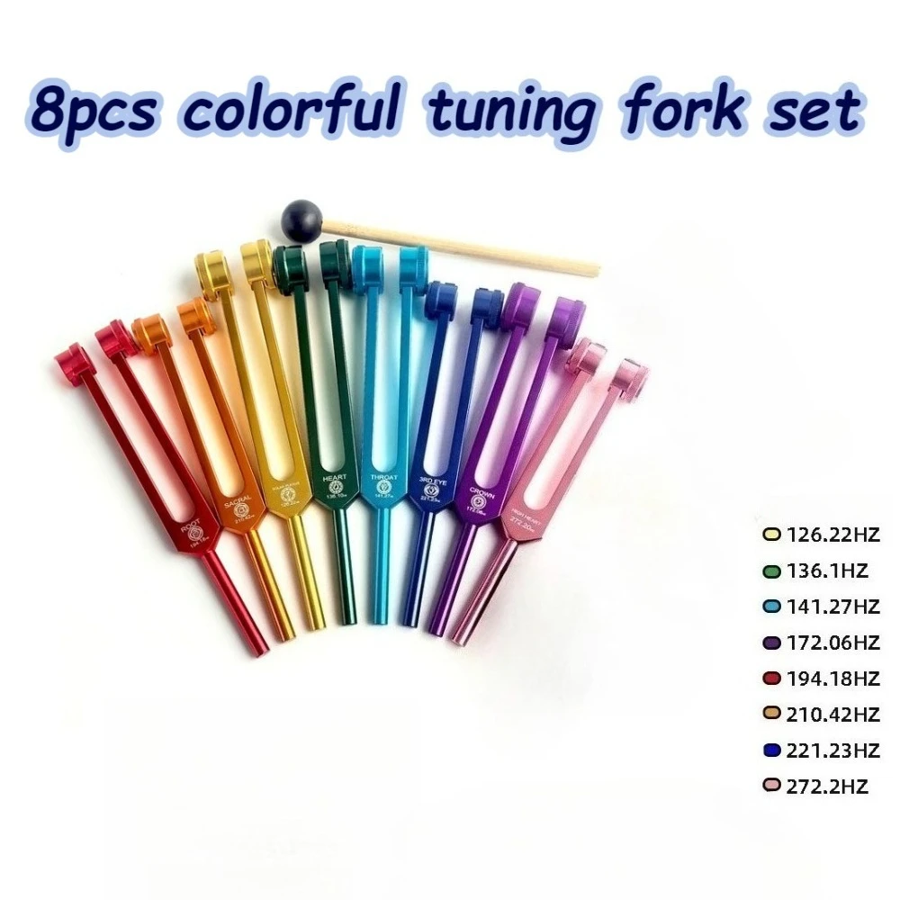 8-teiliges Stimmgabel-Set aus Aluminiumlegierung, 126,22 Hz, 136,1 Hz, 141,27 Hz, medizinische Heilwindel, Stimmgabel, Schlaginstrumente
