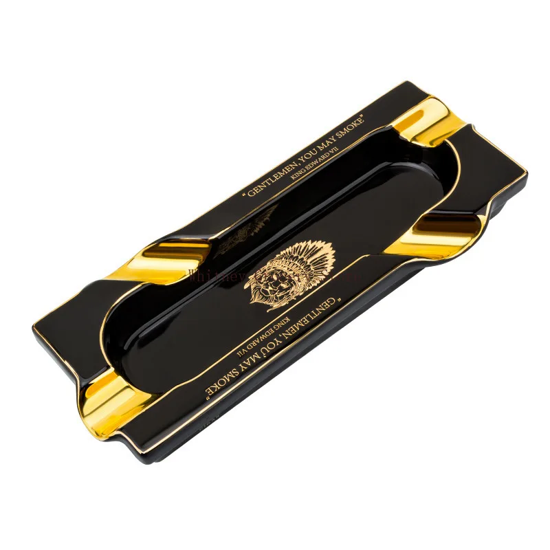 Cigar Ashtray Four Cigarette Slots Ceramic Gilded Large Capacity Rectangular Ash Tray Portable Ashtray CA-084