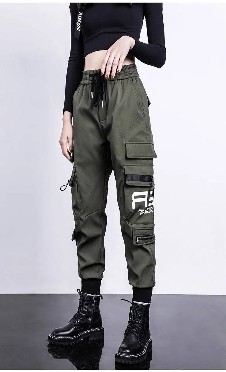 HKSH Women Tide Cargo Pants Casual Loose Trend American Pockets Safari Style Overalls High Street Foot Binding Hiking Ins HK3902