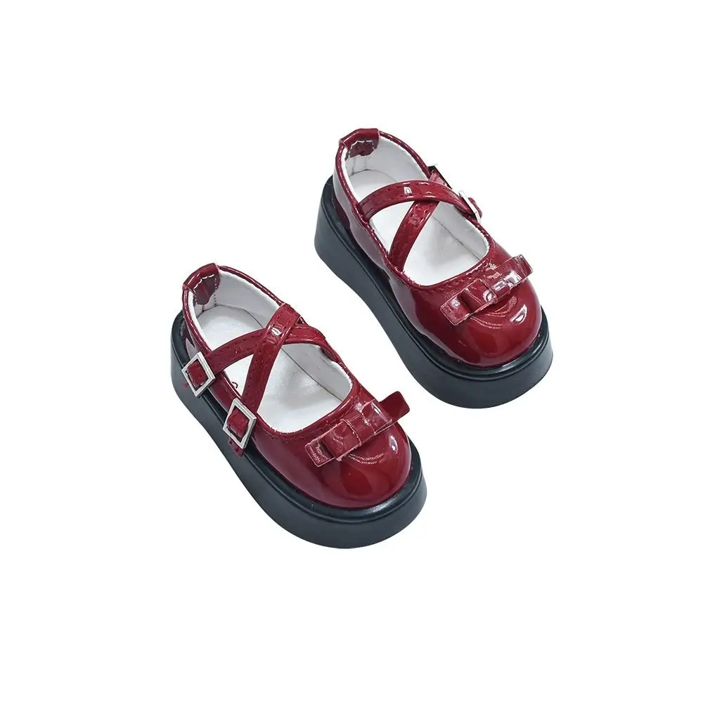Wine Red Bow Platform Mary Jane Doll Shoes, Square Metal Buckle Cross Straps, Sweet Vintage Style, Fit 1/3 1/4 1/6 Bjd Doll