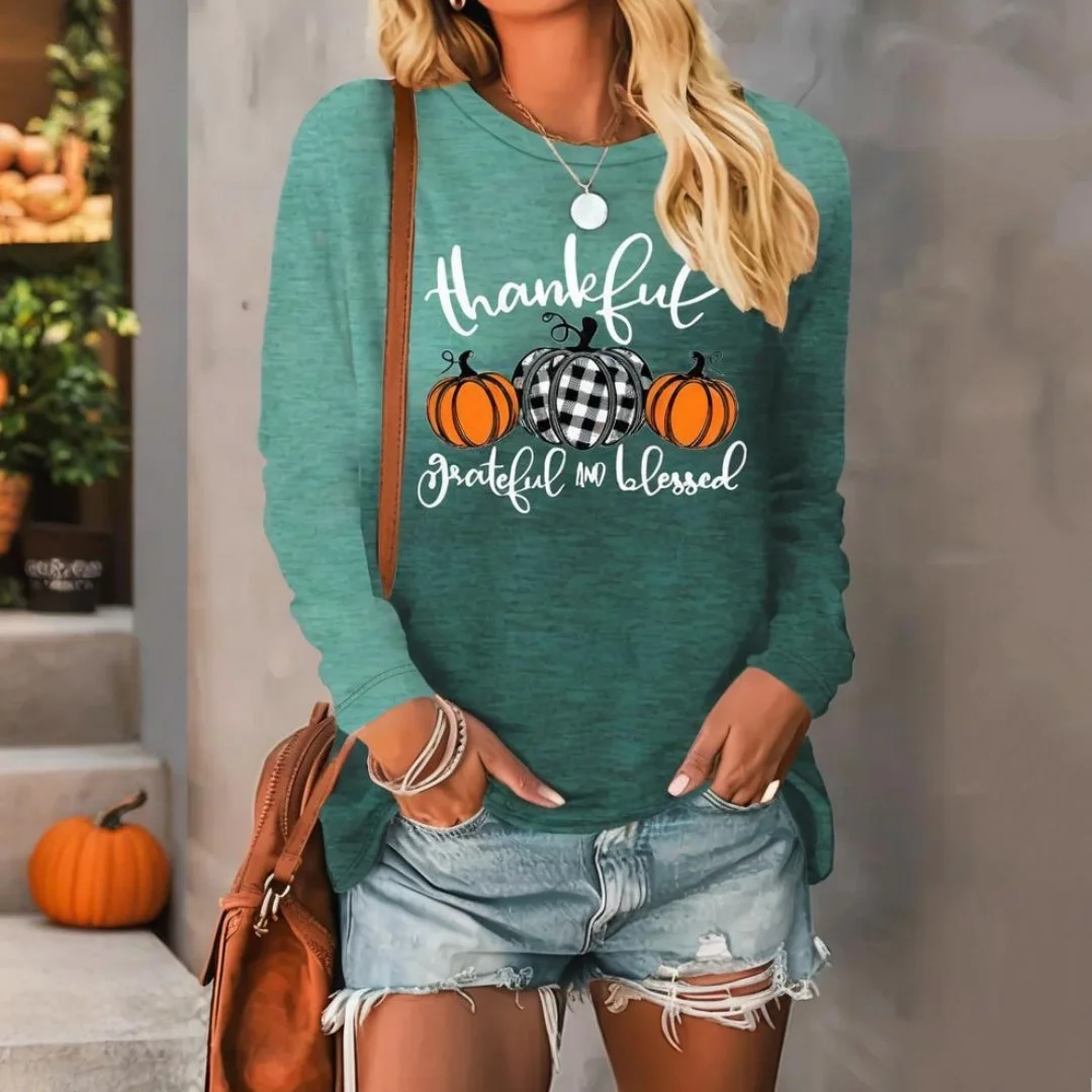 

Halloween Women's Long Sleeve T-Shirt Autumn Plus Size Women's Clothing Fashionable Long Sleeve Top Fun Pumpkin Print