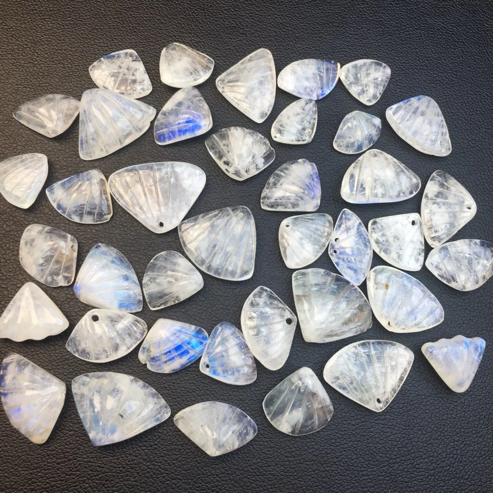 10PCS 7-15mm Natural Blue Moonstone Shell Beads Polished Crystal Reiki Healing Jewelry Making Cute Rock Pendant Gift