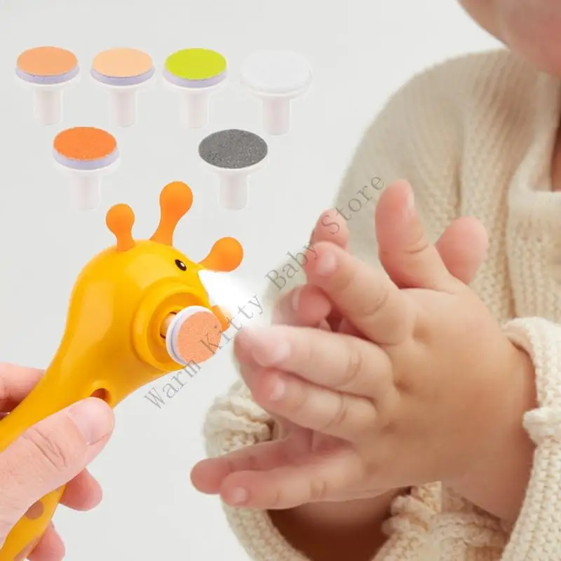 

Ajustable Speeds Low Noise Baby Electric Nails Trimmer with 6 Grinding Heads Kids Manicure File with Light Baby Care