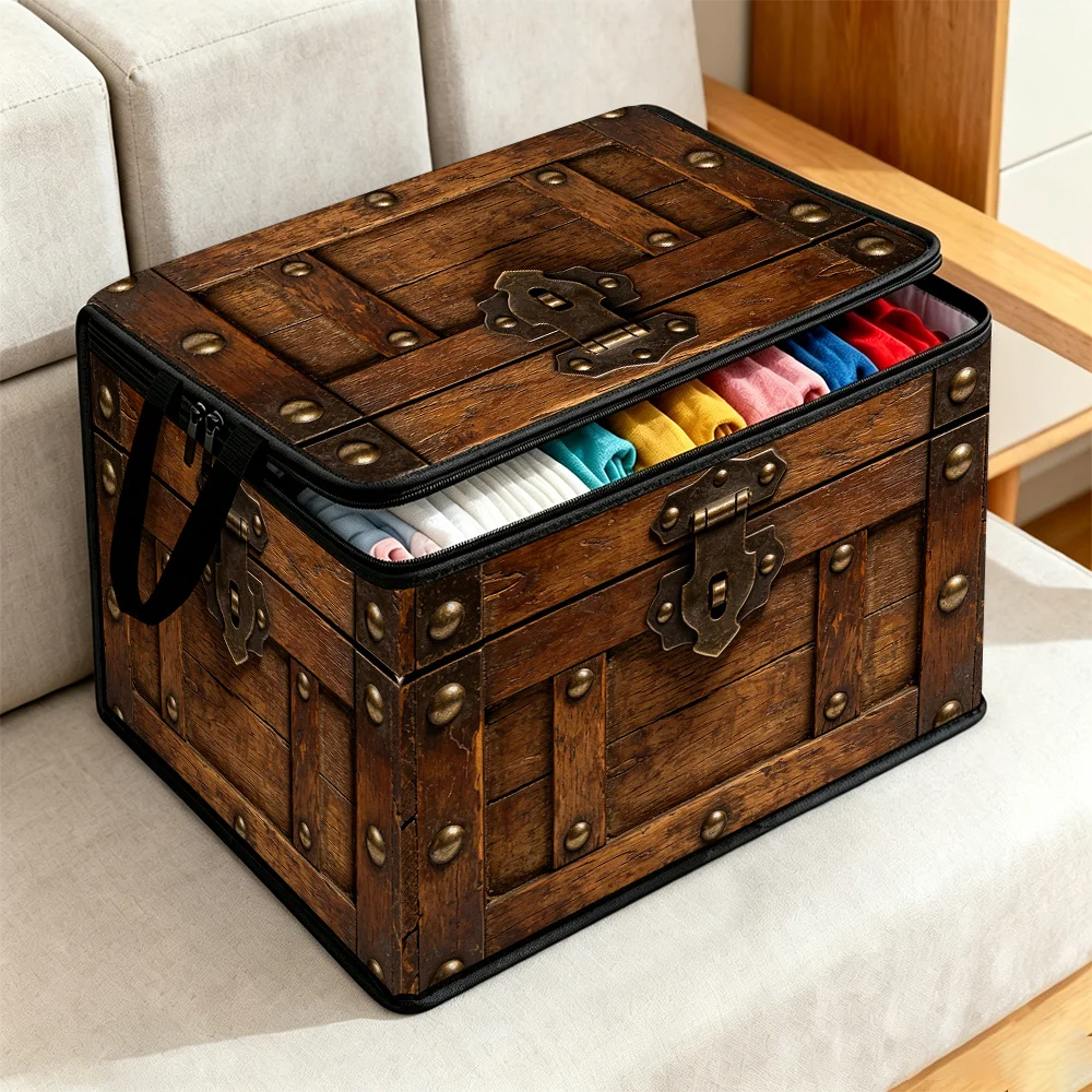 1Pc Foldable Printed Fabric Storage Bin With Zipper Handle Dustproof Clothes Organizer For Under Bed Bedroom Office