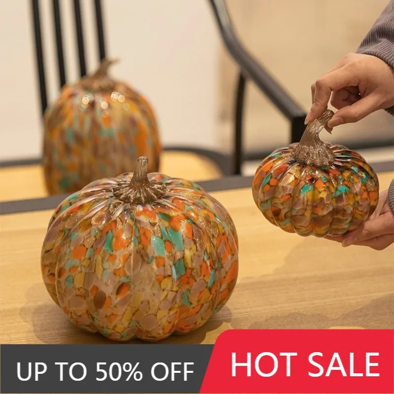 Creative Pumpkin Figurines Aesthetic Stained Glass Craft Sculpture Christmas Easter Harvest Ornaments Gifts Room Decoration