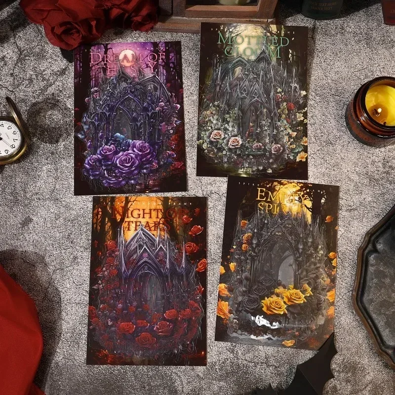 ملصقات إطار زهور مستدقة للحيوانات الأليفة ، قوطية ، قصاصات سجل القصاصات ، خلفية ليلية دموية ، دليل x من الخارج ، عبوة 12 ورقة