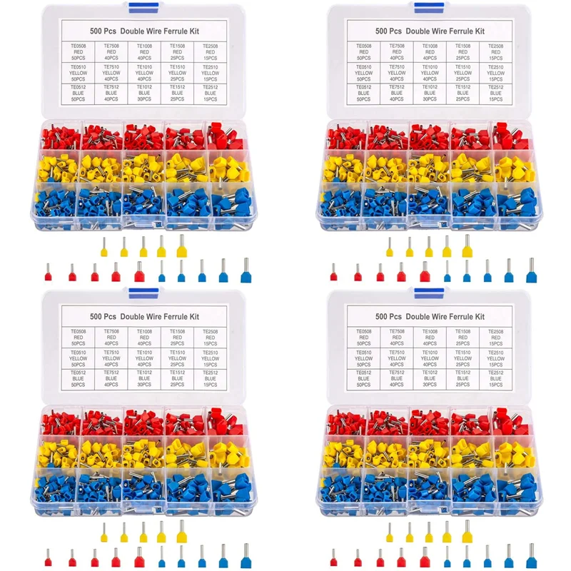 M12K-Double Wire Ferrules Kit, 2000Pcs Wire Ferrule Terminals, Insulated Ferrule Crimp Pin Terminals, Cord Pin End Terminal
